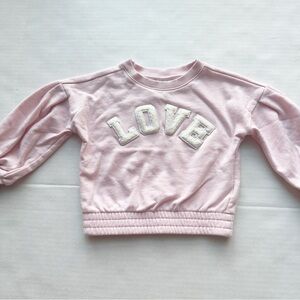Janie + Jack Love Puff Sleeve Sweatshirt in Roseate Spoonbill Pink size 3Y